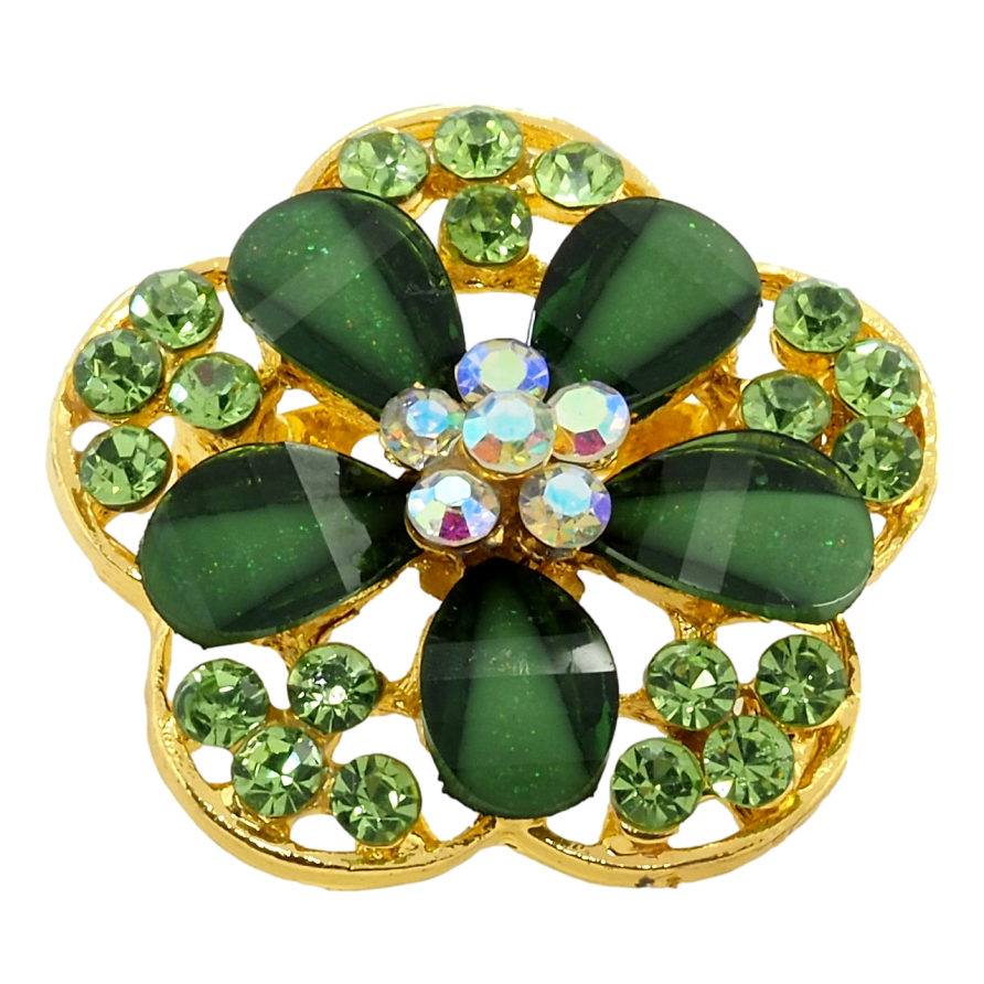 Брошь Цветок с зелеными стразами фото №1
