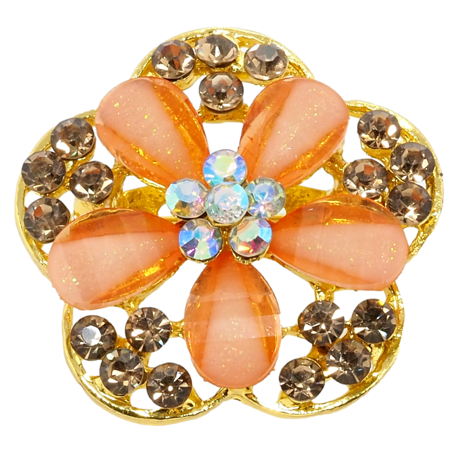 Брошь Цветок с оранжевыми стразами фото №1