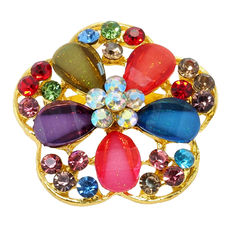 Брошь Цветок с разноцветными стразами фото №16