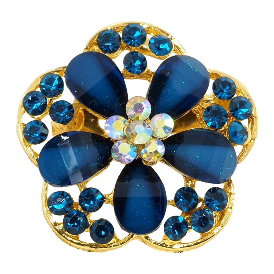 Брошь Цветок с синими стразами фото №1