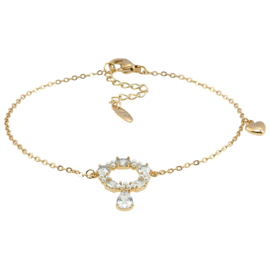 Браслет Xuping Позолота 18K Цепочка с подвеской сердце и вставкой колечко длина с доп.цепочкой 17-20,5см х 1 фото №1