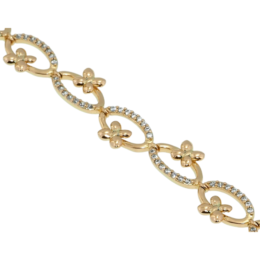 Браслет Xuping Позолота 18K Овальные звенья с цветочками длина с доп.замком 17.5,19.5см х 8мм фото №1