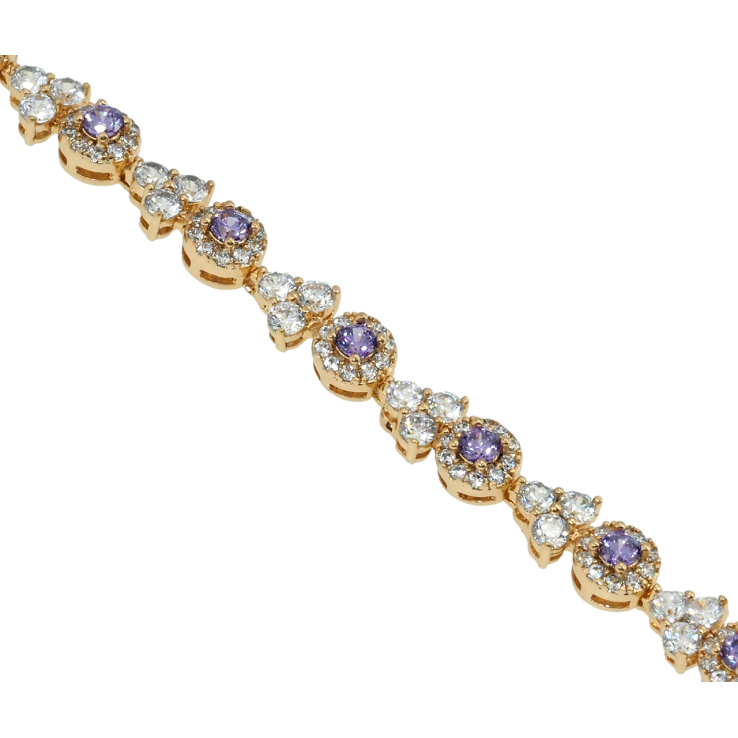 Браслет Xuping Позолота 18K Грация с белыми и сиреневыми фианитами длина с доп.замком 17,19см х 5мм фото №3