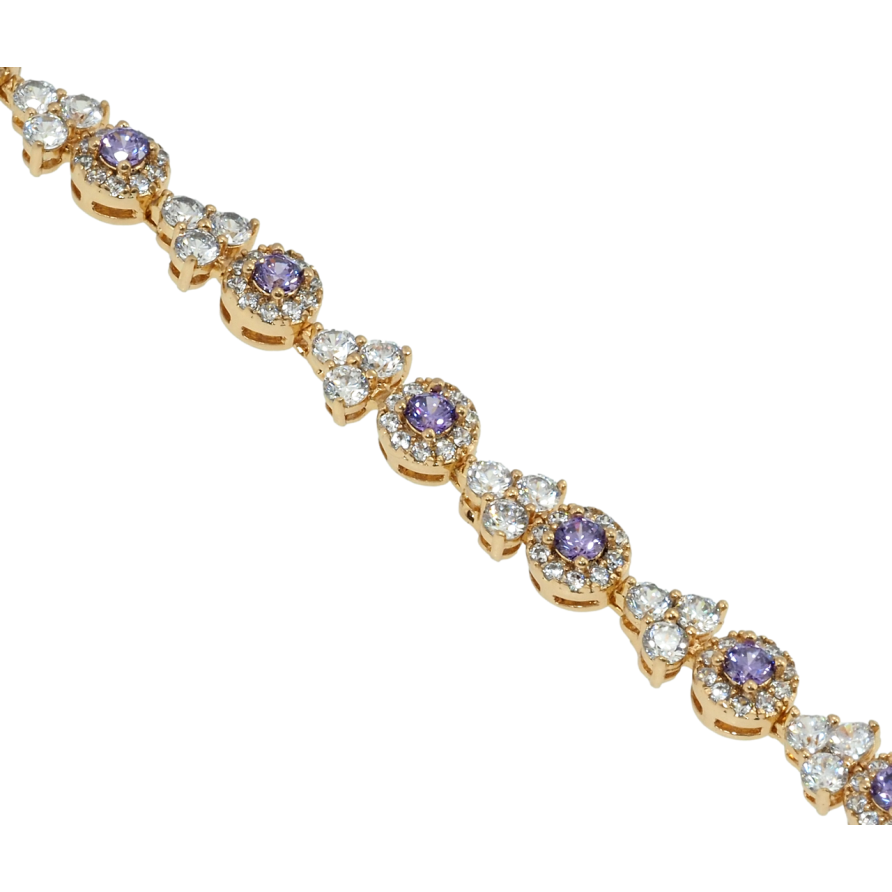 Браслет Xuping Позолота 18K Грация с белыми и сиреневыми фианитами длина с доп.замком 17,19см х 5мм фото №1