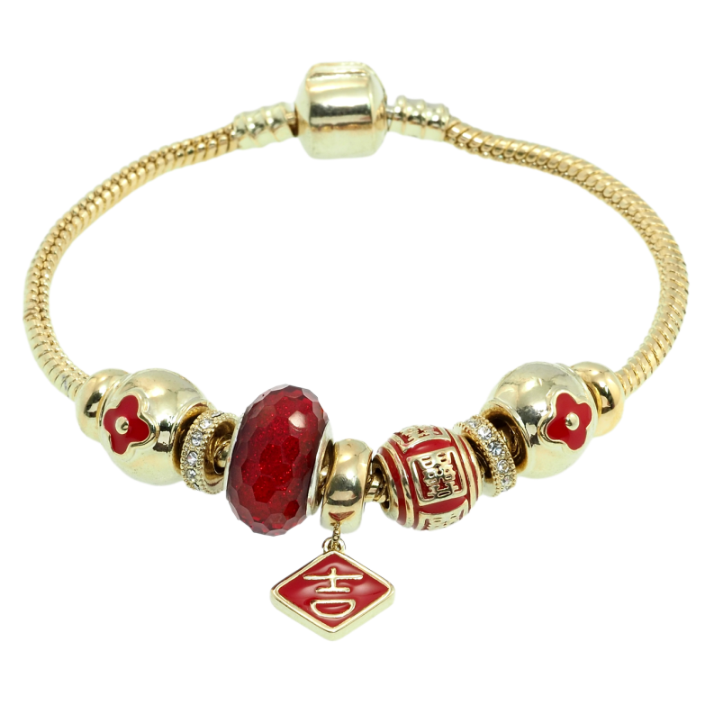 Браслет Xuping Позолота 14K У стилі Pandora Ювелірний шнур з намистинами довжина 18.5см х 3мм фото №1