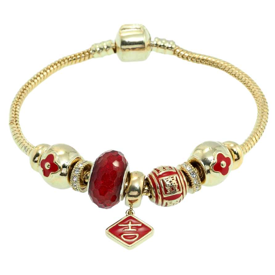 Браслет Xuping Позолота 14K У стилі Pandora Ювелірний шнур з намистинами довжина 18.5см х 3мм фото №1