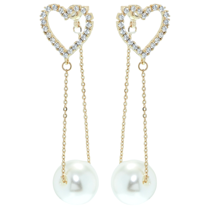 Серьги Xuping QQMM Позолота 18K пусеты-трансформеры Сердечки с бусиной на цепочке фото №1