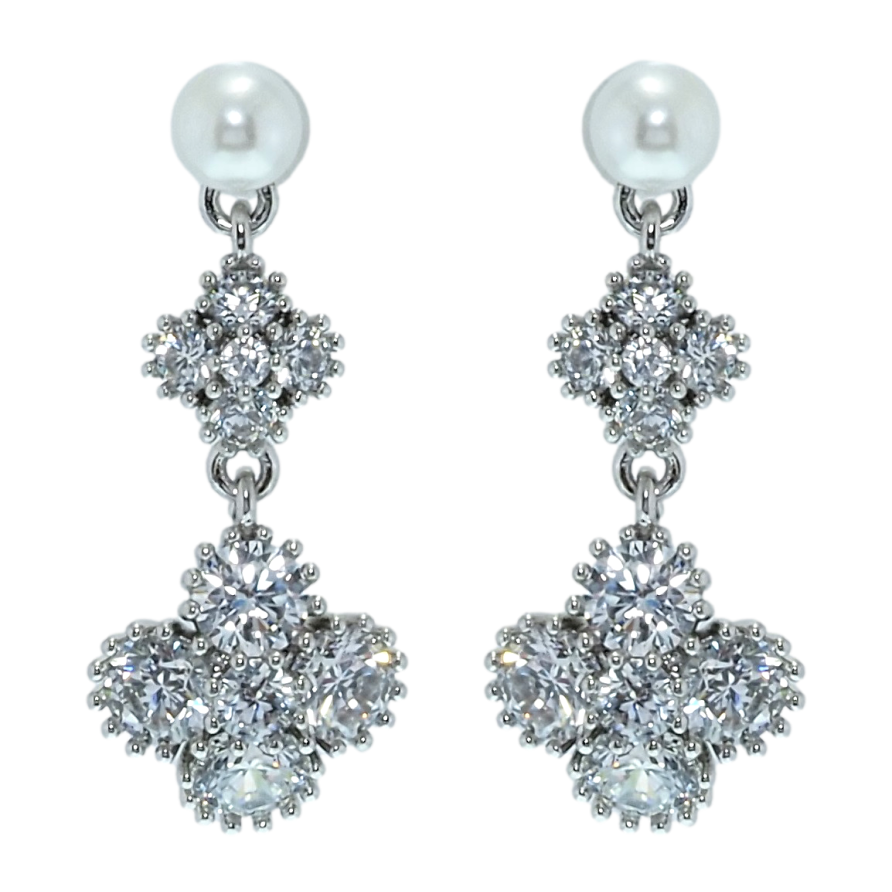 Сережки Xuping QQMM Родій пусети Елегантні підвіски з фіанітами та перлами фото №1