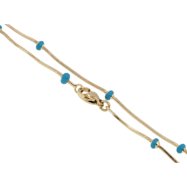 Цепочка Xuping Позолота 18K Плетение Ювелирный шнур с голубыми бусинами длина 50см х 1мм фото №1