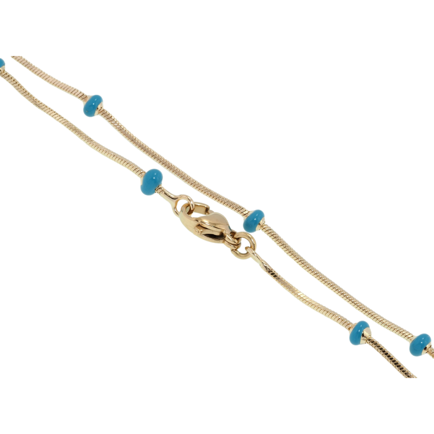 Цепочка Xuping Позолота 18K Плетение Ювелирный шнур с голубыми бусинами длина 50см х 1мм фото №1