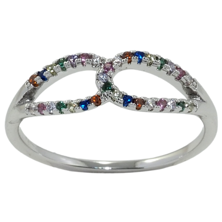 Кольцо Xuping Родий Петельки с разноцветным цирконием фото №3