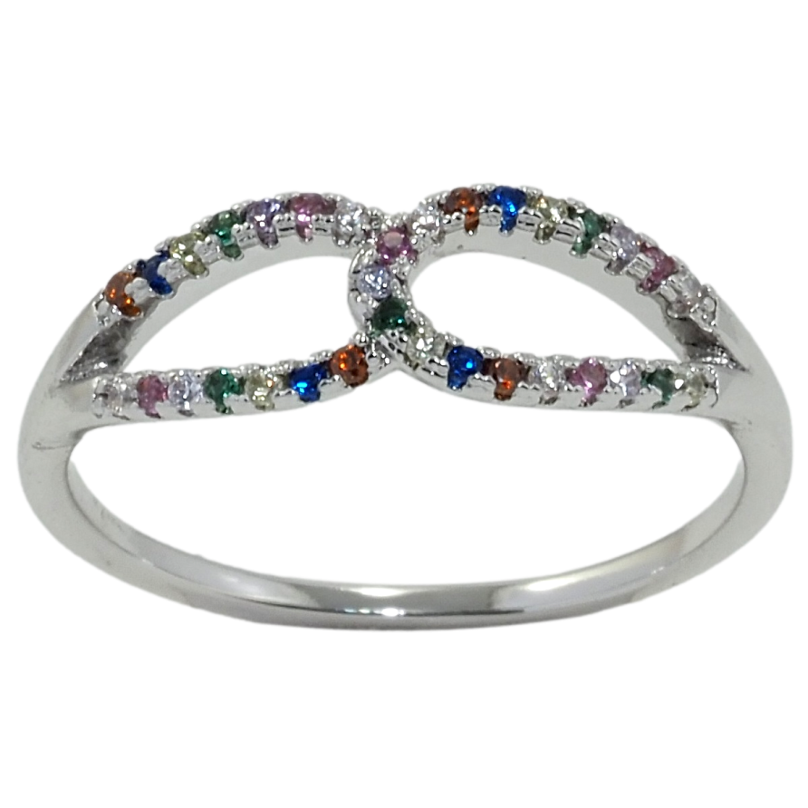 Кольцо Xuping Родий Петельки с разноцветным цирконием фото №1
