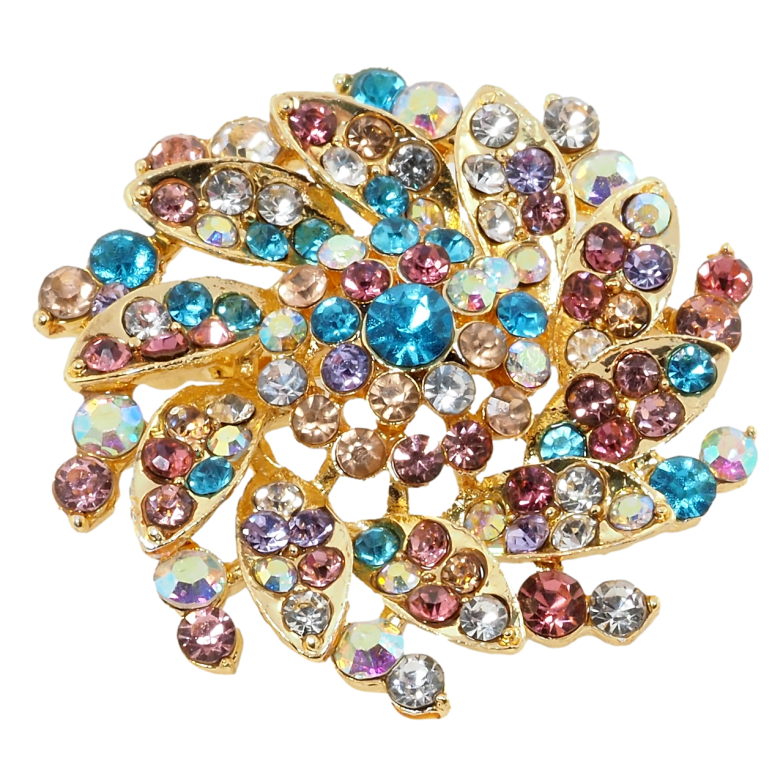 Брошь Цветок с цветными стразами фото №1