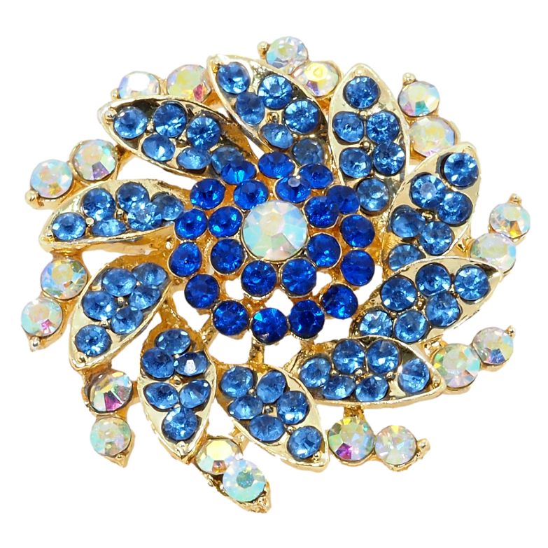 Брошь Цветок с синими стразами фото №1