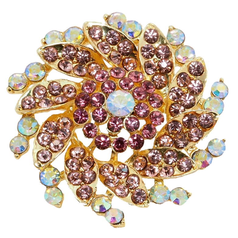 Брошка Квітка з рожевими стразами фото №1