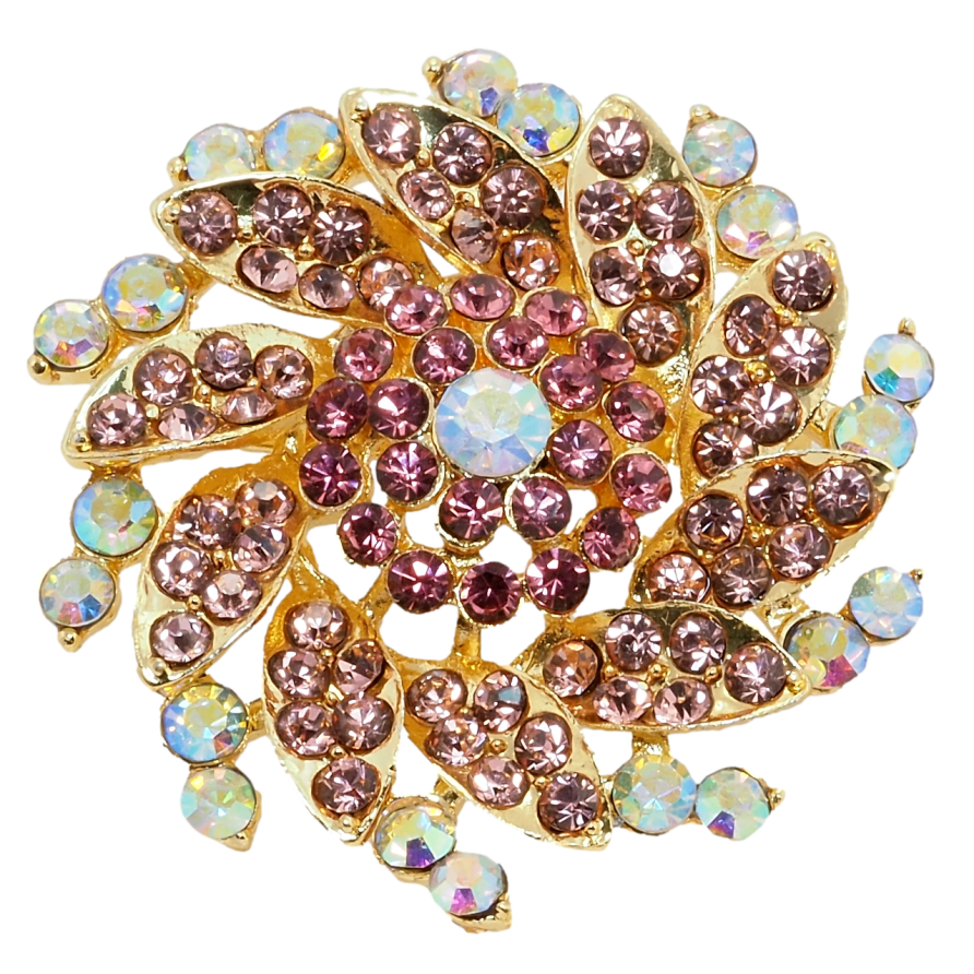 Брошь Цветок с розовыми стразами фото №1