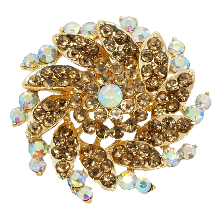 Брошка Квітка з коричневими стразами фото №12