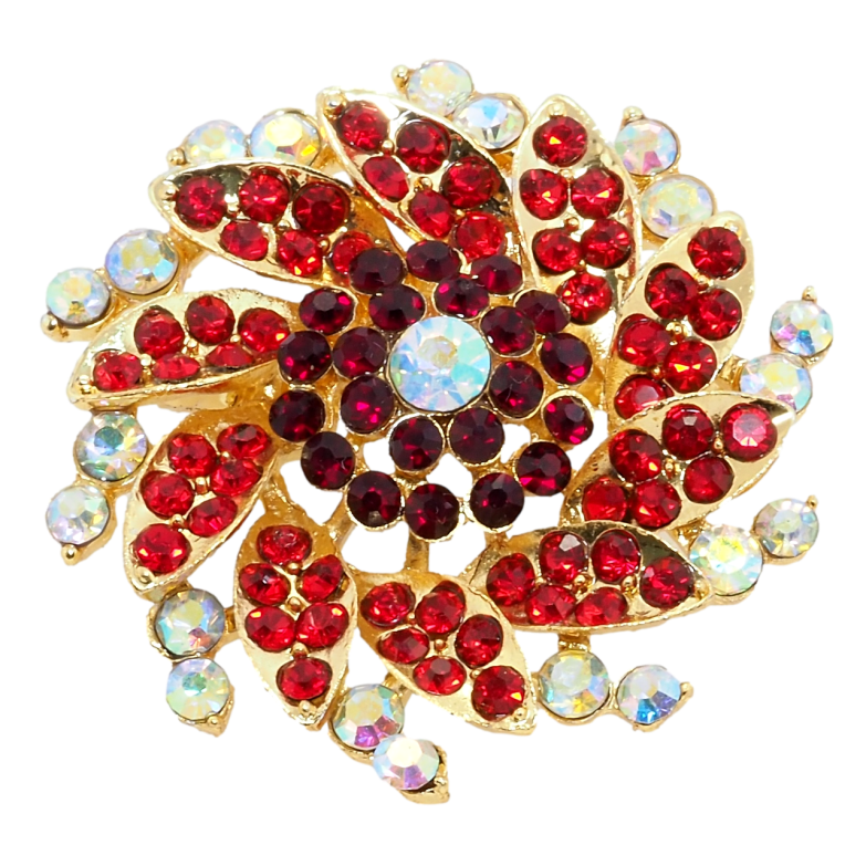 Брошка Квітка з червоними стразами фото №5
