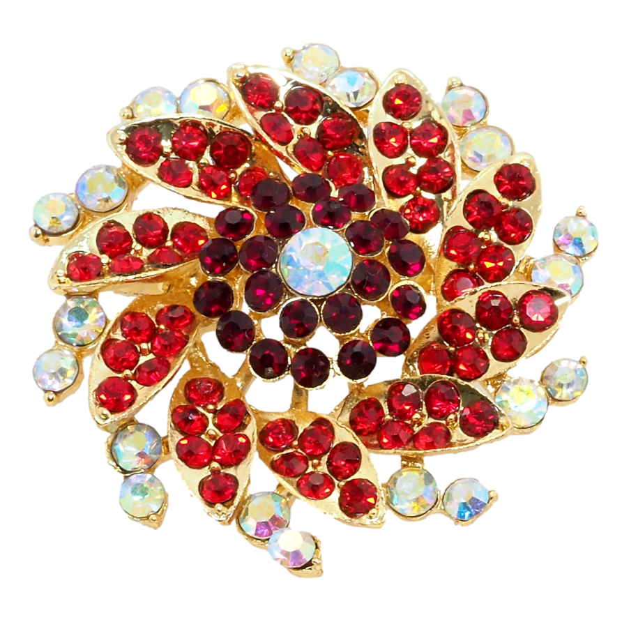 Брошка Квітка з червоними стразами фото №1