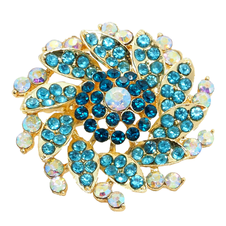 Брошь Цветок с бирюзовыми стразами фото №11
