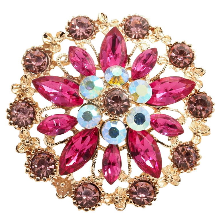 Брошь Цветок с розовыми стразами фото №2