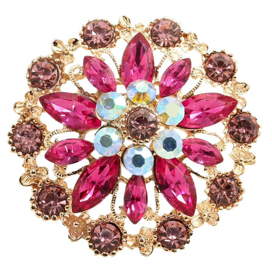 Брошь Цветок с розовыми стразами фото №1