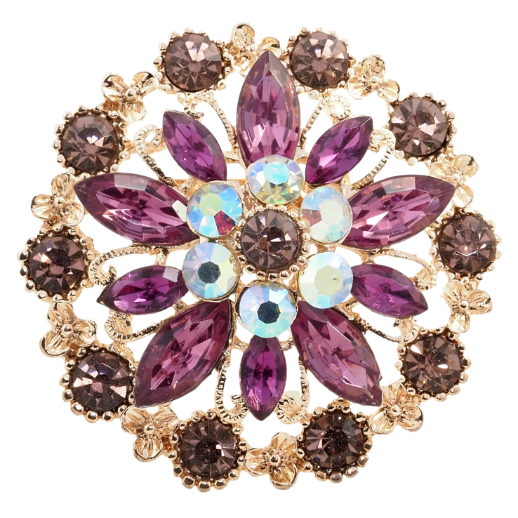 Брошь Цветок с бордовыми стразами фото №2