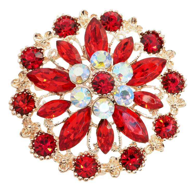 Брошка Квітка з червоними стразами фото №25