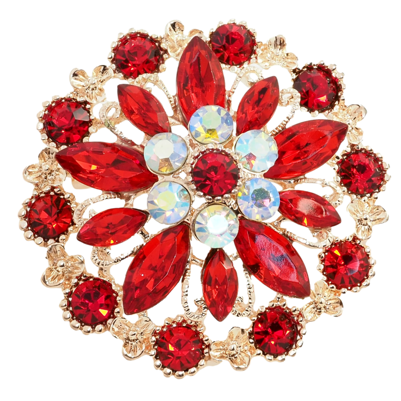 Брошка Квітка з червоними стразами фото №2
