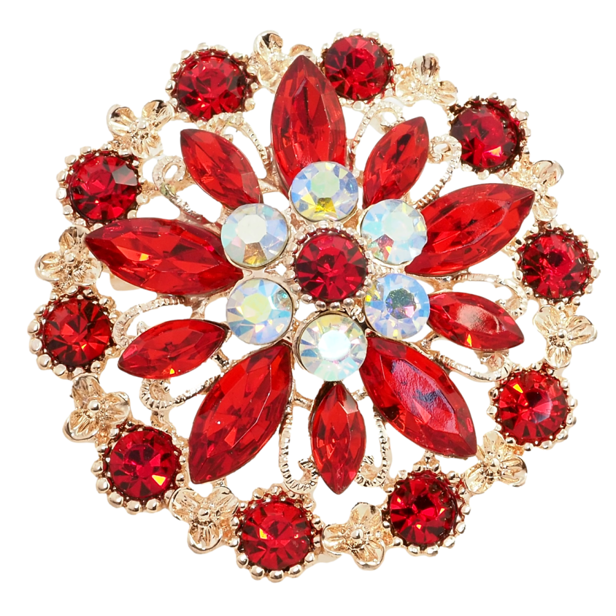 Брошка Квітка з червоними стразами фото №1