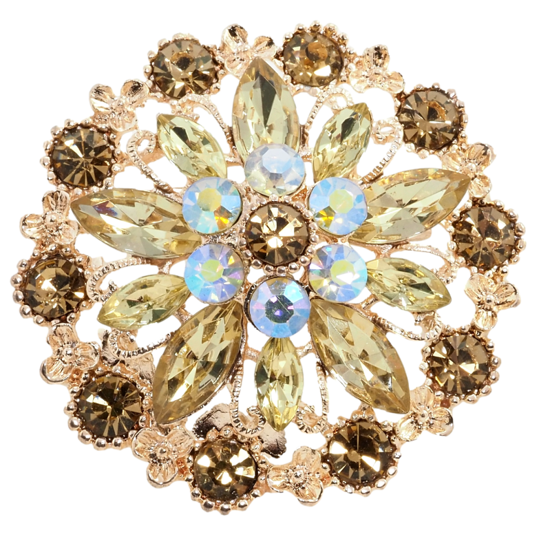 Брошка Квітка із золотистими стразами фото №1