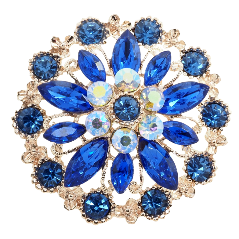 Брошь Цветок с синими стразами фото №1