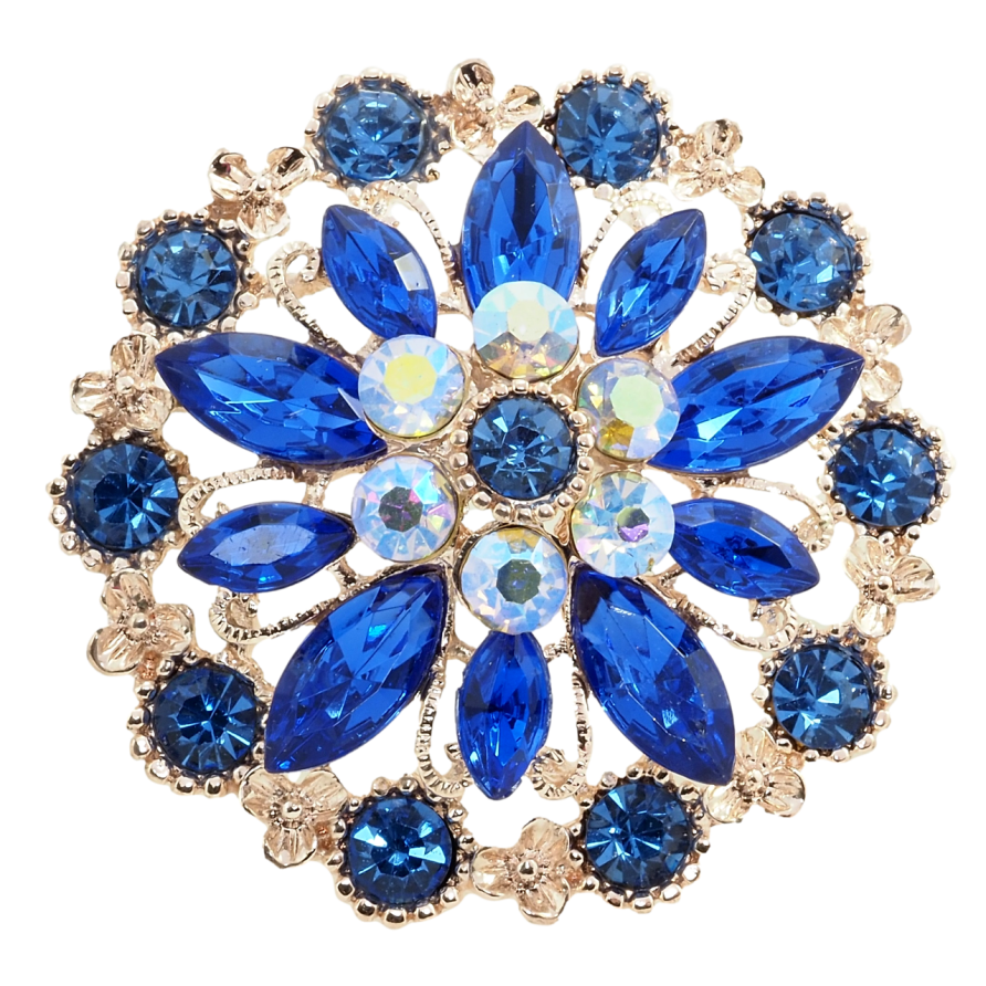 Брошь Цветок с синими стразами фото №1