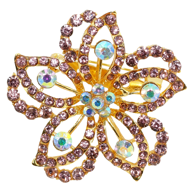 Брошь Цветок с розовыми стразами фото №10