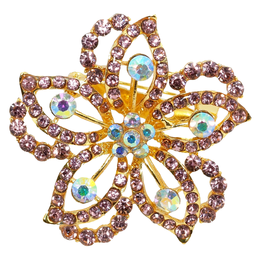 Брошь Цветок с розовыми стразами фото №1