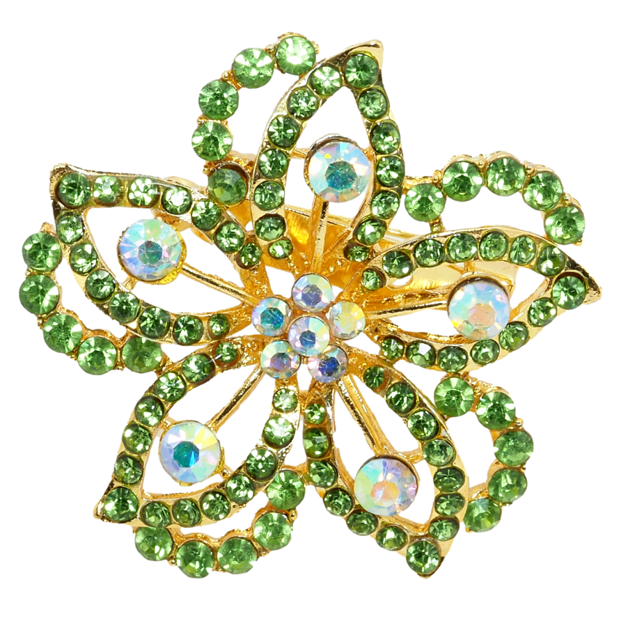 Брошка Квітка із зеленими стразами фото №1