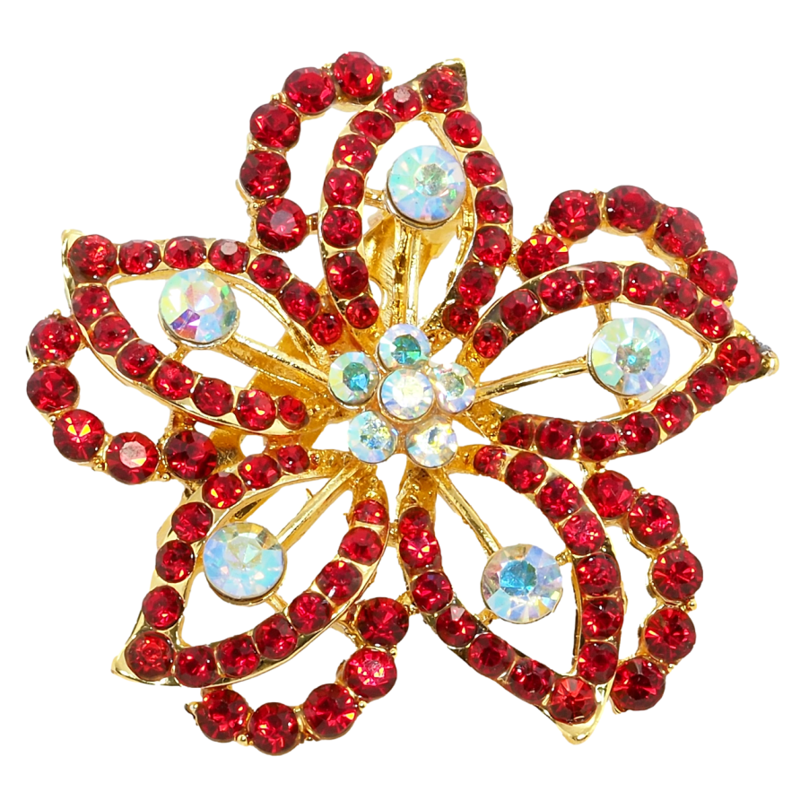 Брошка Квітка з червоними стразами фото №1