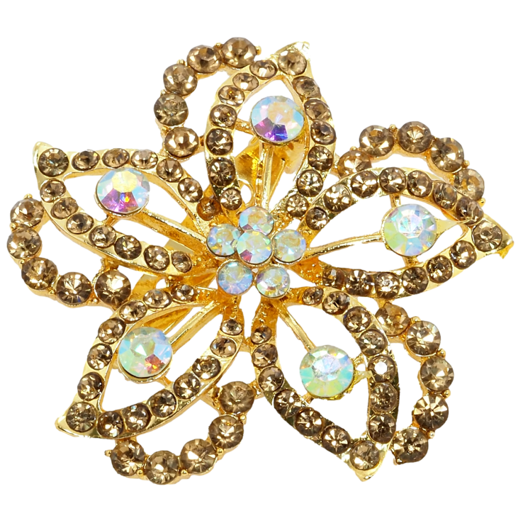 Брошка Квітка із золотистими стразами фото №6