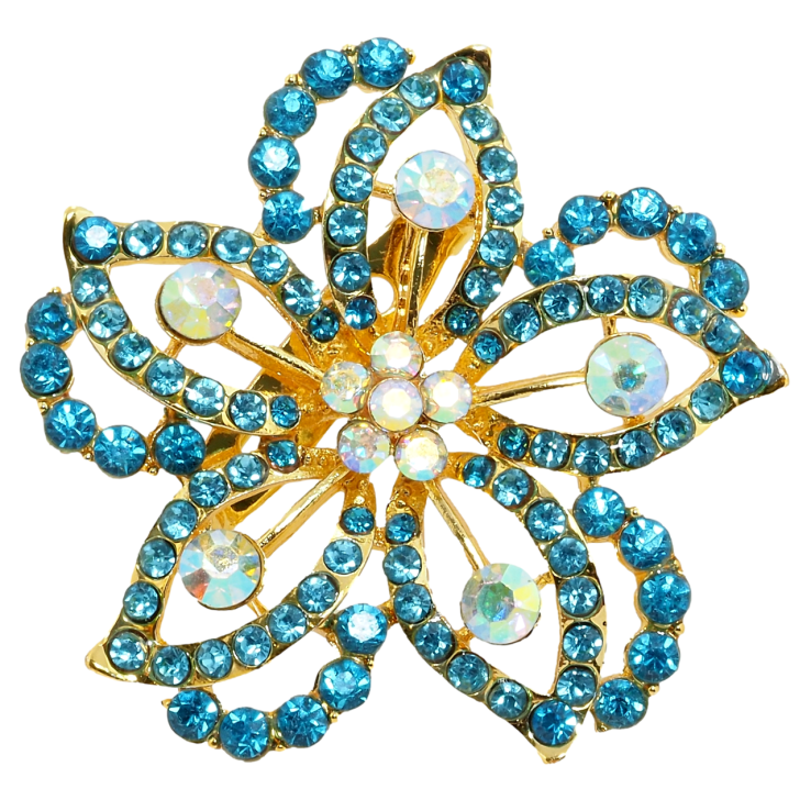 Брошь Цветок с бирюзовыми стразами фото №14