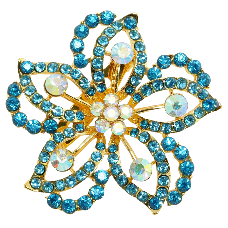Брошь Цветок с бирюзовыми стразами фото №4