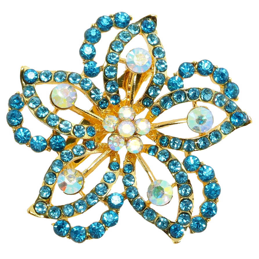 Брошь Цветок с бирюзовыми стразами фото №1