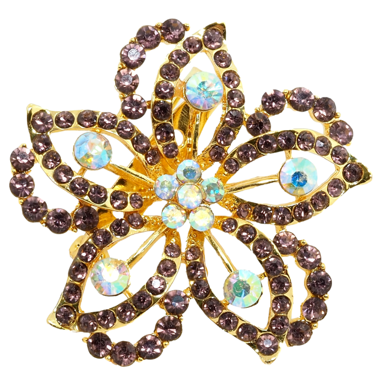 Брошь Цветок с бордовыми стразами фото №1