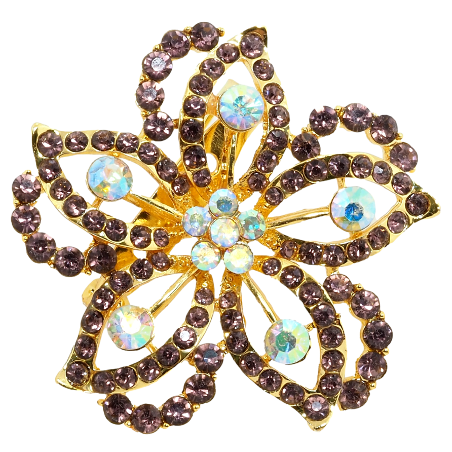 Брошь Цветок с бордовыми стразами фото №1