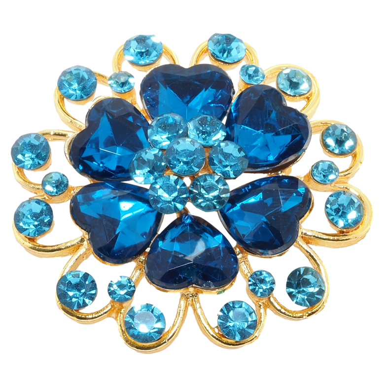 Брошь Цветок с бирюзовыми стразами фото №1