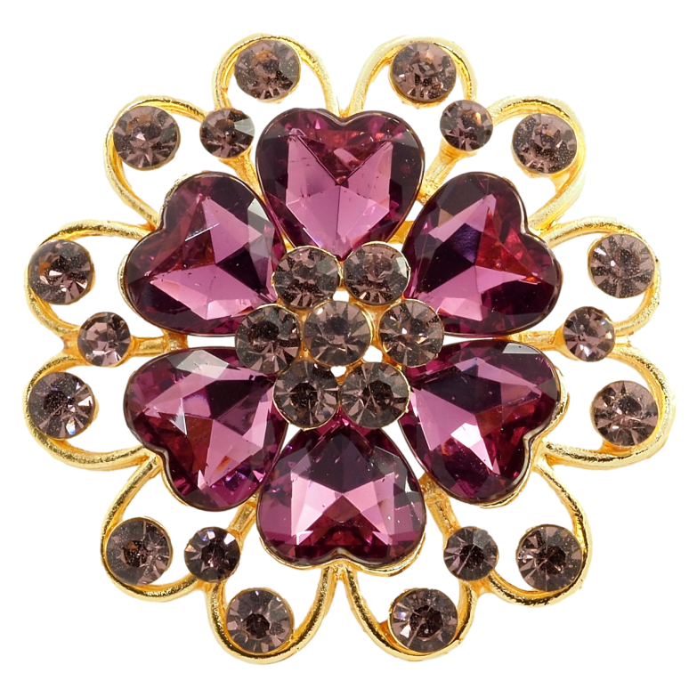 Брошь Цветок с бордовыми стразами фото №1