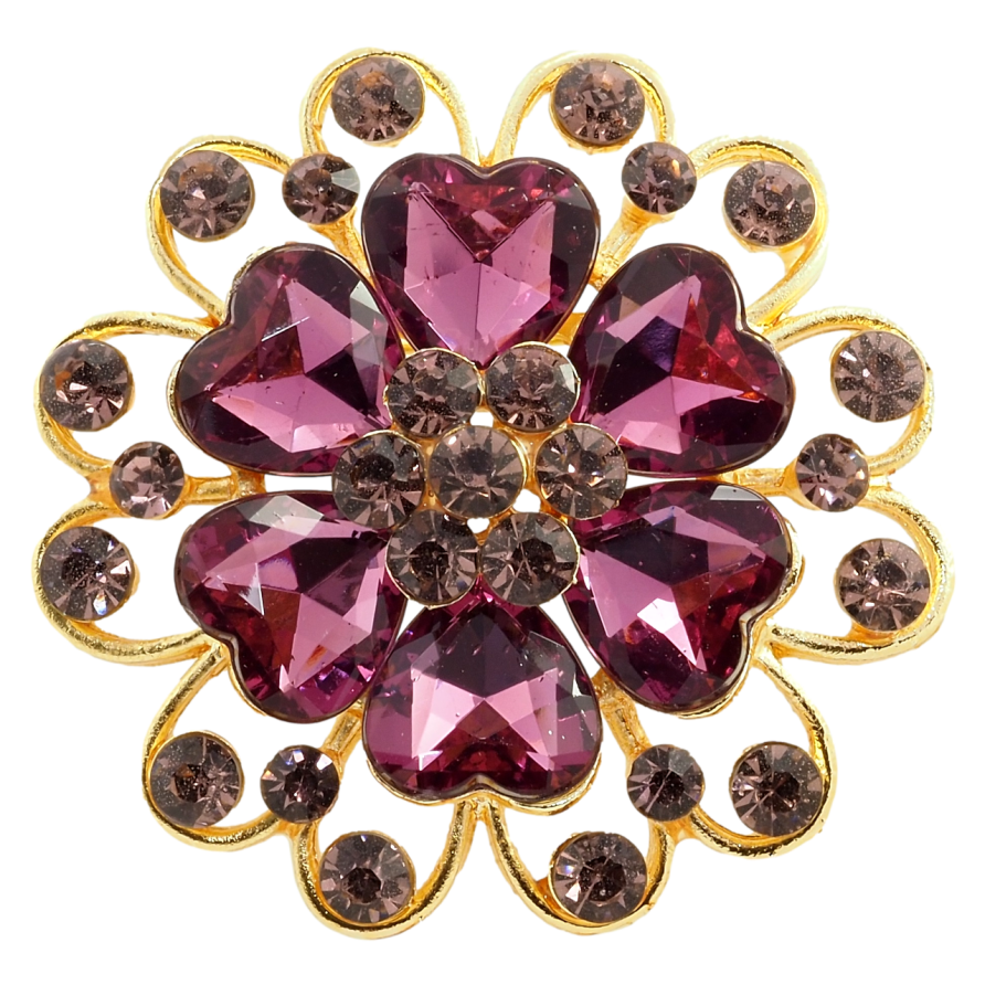 Брошь Цветок с бордовыми стразами фото №1