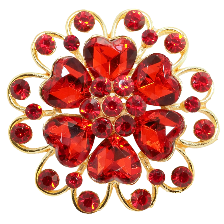 Брошка Квітка з червоними стразами фото №19