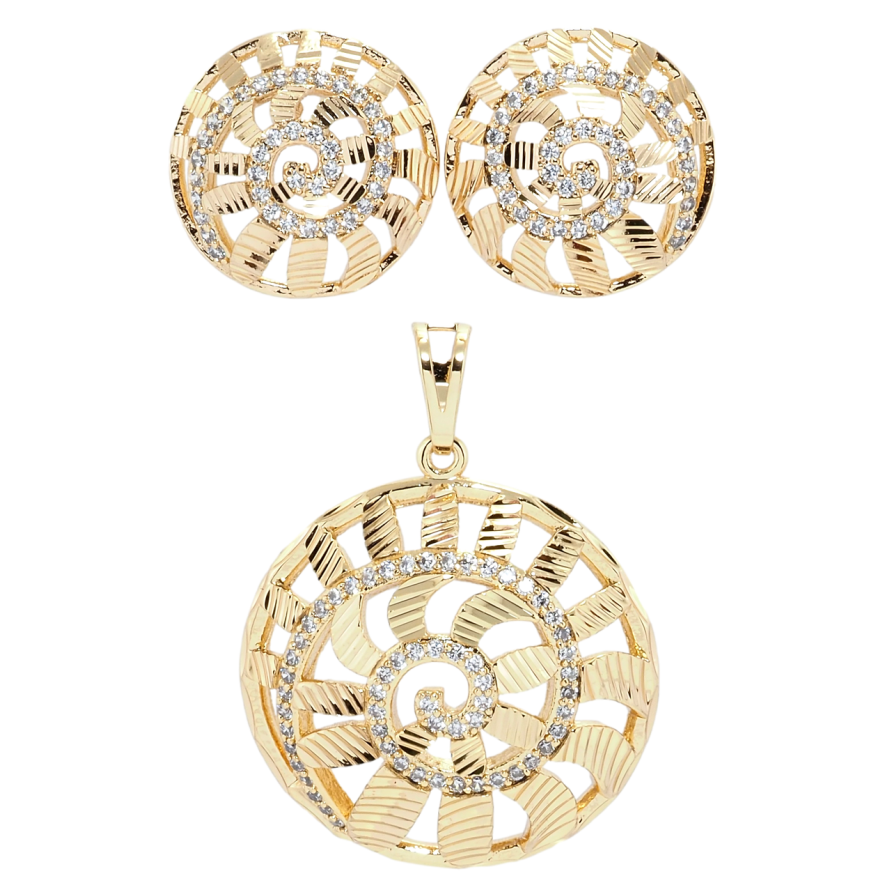 Набор Xuping Позолота 18K Серьги Кулон Спиральные круги ø 18мм и 29мм фото №1