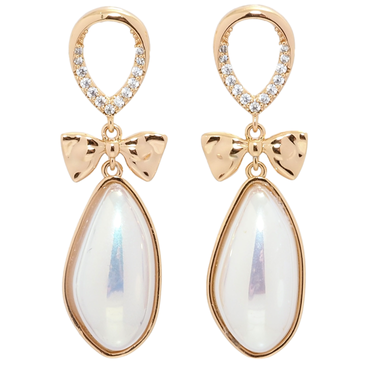 Серьги Xuping Позолота 18K пусеты Бантики с перламутровыми подвесками фото №6