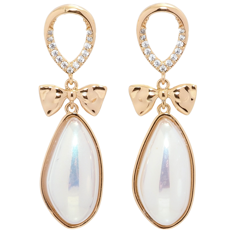 Серьги Xuping Позолота 18K пусеты Бантики с перламутровыми подвесками фото №1